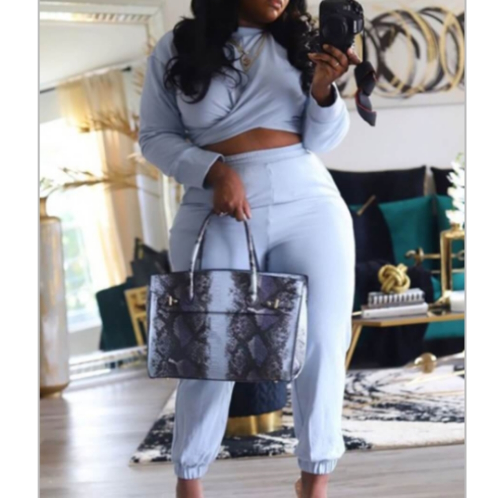 Women's O Neck Crossover Design 2PC Set
